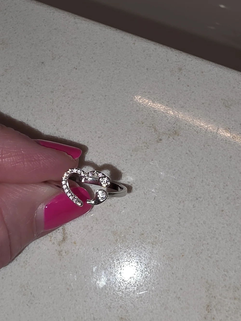 Sterling Silver Heart Open Ring with Cubic Zirconia - Pink